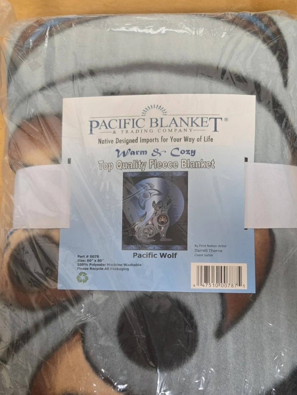Pacific Wolf Fleece Blanket - Blue, Grey, Black And Tan.